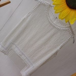 Beading  Sleeveless Chiffon Top